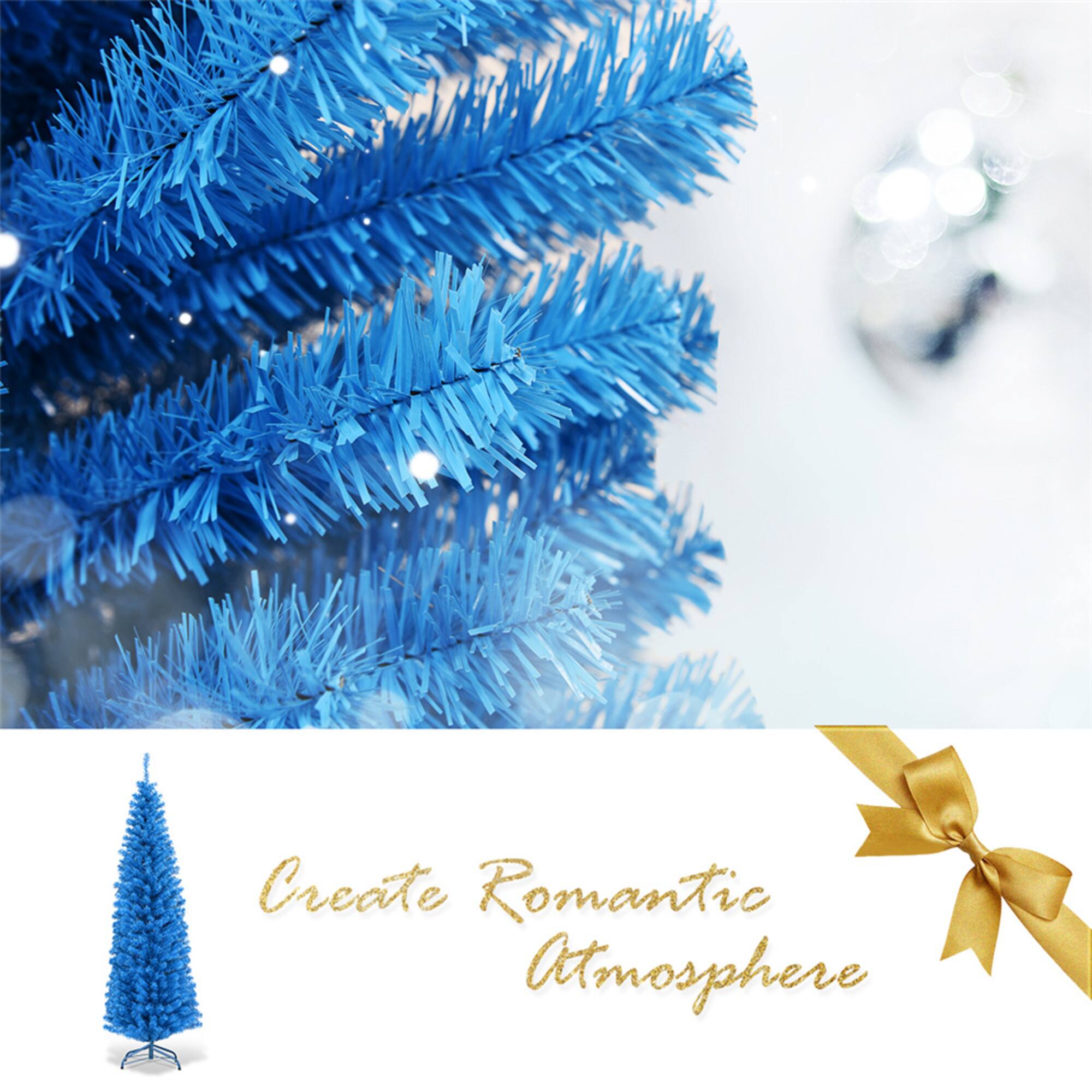 Costway 6ft.Unlit Blue Pencil Slim Tree Artificial Christmas Tree